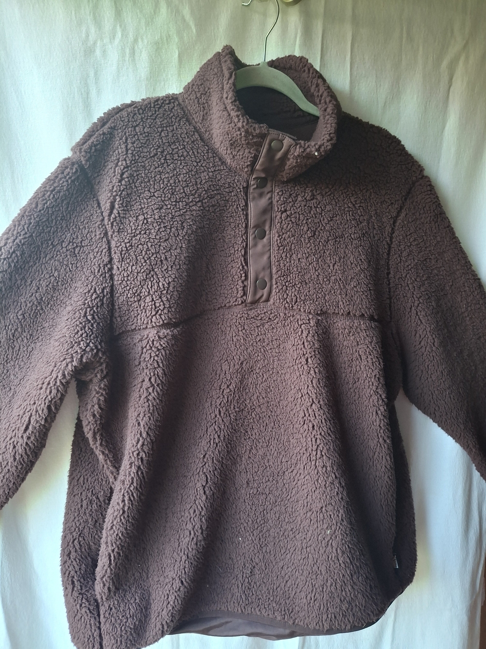 Men's Dark Brown Sherpa Zip-Up Pullover Sweater